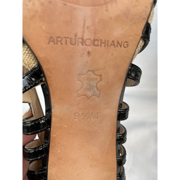 Alturo Chiang Women's Black Leather Peep toe Shoes/Heels 2.25" Size 9.5 SKU 3412 - Picture 7 of 8